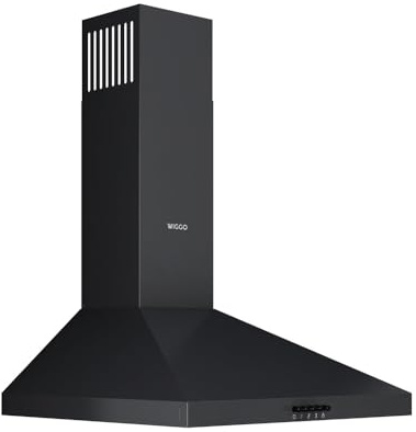 Wiggo Dunstabzugshaube 60cm I Wandhaube für Abluft oder Umluft Dunstabzug 300m³/h mit LED-Beleuchtung & 3 Leistungsstufen I Wandhaube inkl. Fettfilter & 2x Kohlefilter I Abzugshaube Schwarz