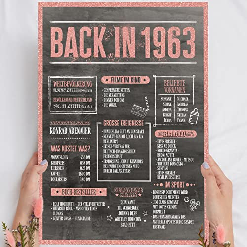 62 Geburtstag Frauen Rosegold Holzbild Back in 1963 personalisierbar zum Hinstellen/Aufhängen opt. beleuchtet, 62 Geburtstag Frau Deko, 62 Geburtstag Frau, 62. Geburtstag Frau, Geschenk 62 Geburtstag