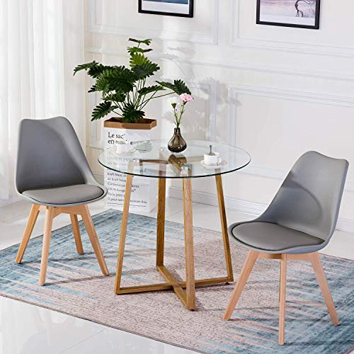 H.J WeDoo Esszimmergruppe Esstisch mit 2 Stühlen, Rund Esstisch Glas und 4 Stühle im nordischen Stil für Balkon & Esszimmer & Wohnzimmer, Grau