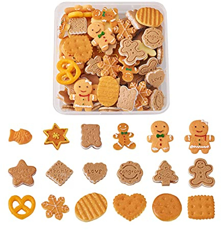 Cheriswelry 90pcs Food Theme Cabochons Cookies Gingerbread Man Biscuit Beads Flat Back Tiles No Hole for Mobile Phone Case Decors