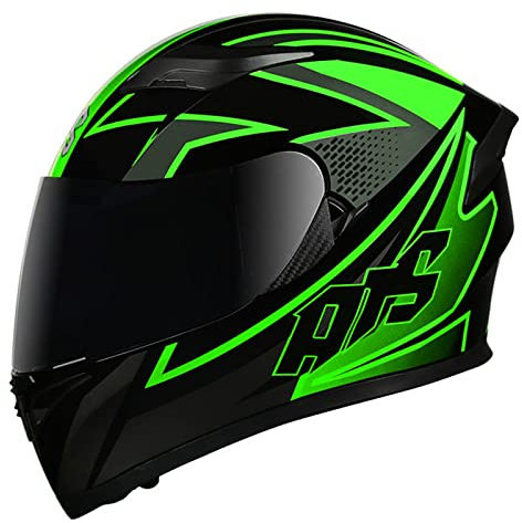 Motorrad Integralhelm Street Bike Helm, DOT/ECE Zugelassener Motorradhelm Mit Sonnenblende Und Bluetooth Space, Motorrad Moped Racing Helm Für Herren Damen,Grün,M