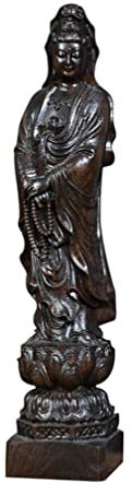 HOMSFOU Guanyin Guan Yin Statue aus Holz, Quan Yin, dekorative Statue, Guan Yin, Skulptur, Göttin, chinesische Glücksbringer, 2 Stück