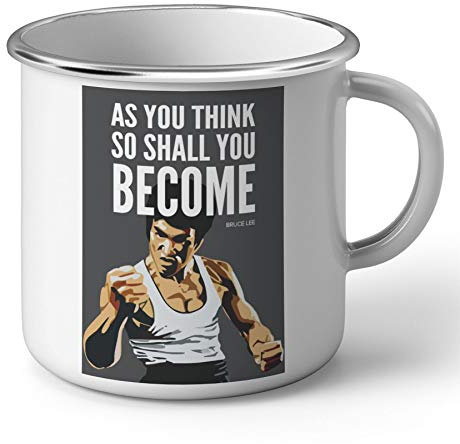 French Unicorn Emaillierter Becher aus Metall, Zitat, inspirierendes Zitat von Bruce Lee Savoir ne suffit pas