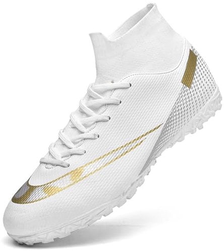 ASOCO DREAM Fußballschuhe Herren High Top Kunstrasen Fussballschuhe Professionelle Kinder Athletics Trainingsschuhe Outdoor Sport Football Schuhe,Weiß,41 EU