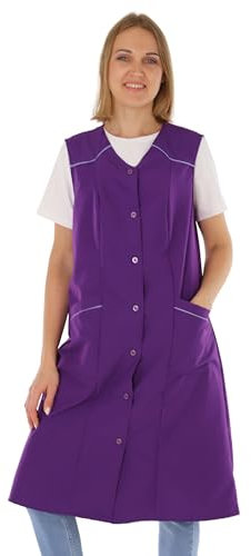 Schuerzenfabrik Damenkittel ohne Arm Kochschürze Kittel Schürze Knopfkittel einfarbig Hauskleid, Größe:38, Farbe:lila