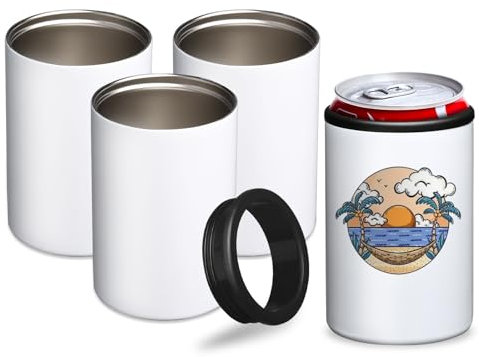OFFNOVA Enfriador de latas en blanco de sublimación de 12 onzas, paquete de 4 soportes de cerveza aislados de doble pared de acero inoxidable, con revestimiento de sublimación para impresión de