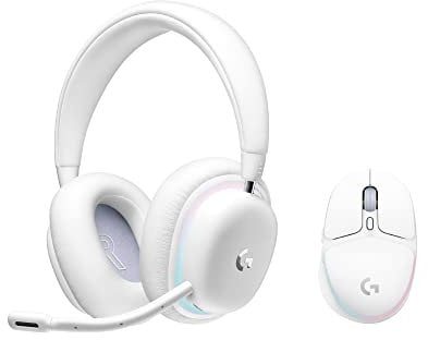 Logitech G Combinación con tecnología inalámbrica LIGHTSPEED para gaming, Auriculares con micrófono G735 y ratón G705, Iluminación RGB LIGHTSYNC personalizable, Bluetooth, PC/Mac/Portátil, Blanco Mist