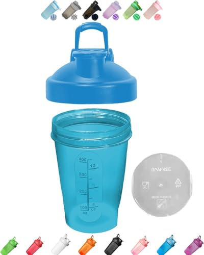 A Small Pure Pacific Blue Shaker Bottle 12Oz/400ml w. Measurement Marks & Stainless Whisk Blender Mixer Ball,BPA Free,Made of PP5,-4~248 °F,Perfect for Nutrition/Protein/Keto/Juice Powder Shaking