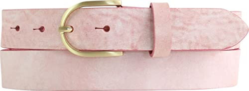 BELTINGER Damen-Gürtel aus weichem Vollrindleder Vintage-Look 3 cm | Leder-Gürtel für Damen 30mm | Schmaler Gürtel Used-Look mit goldener Gürtelschnalle | Altrosa 115cm