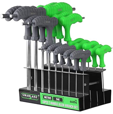 Brimix 18 pcs Juego de llaves allen, mango en forma T, con soporte organizador, cabezal hexagonal con terminación en bola, para bricolaje, automóvil y bicicletas