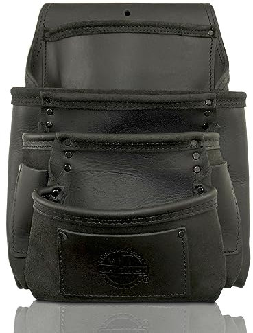 Graintex AS2562 Ambassador Series 7 Pocket Framers Professional Nail & Tool Pouch Black Color Top Grain Leather for Framers, Constructors, Electricians, Plumbers, Handyman