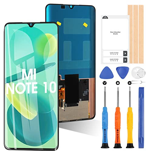 ARSSLY Para Xiaomi Mi Note 10/Mi Note 10 PRO/Mi Note 10 Lite/Mi CC9 PRO M2002F4LG M1910F4 LCD Pantalla Táctil Digitizer Vidrio Asamblea con Herramientas (Negro)