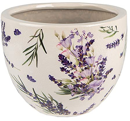 Clayre & Eef Blumentopf Ø 15x11 cm Violett Grün Keramik Lavendel Innenblumentopf