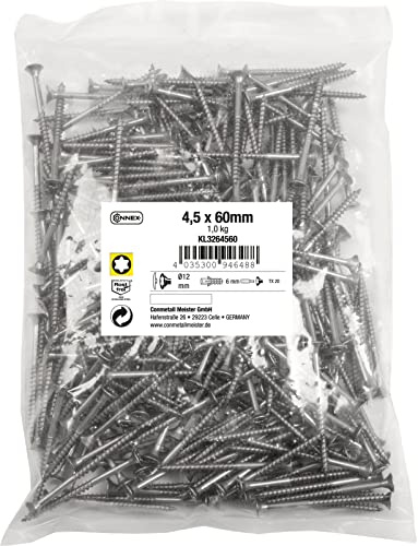 Connex Universalschrauben 4,5 x 60 mm - 1 kg Großpack - Senkkopf - TX-Antrieb - Teilgewinde - Edelstahl rostfrei / Schrauben-Set / Schrauben im Beutel / KL3264560