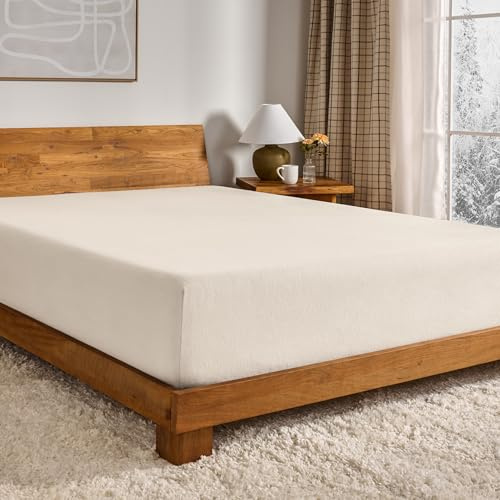Bare Home Flannel Fitted Bottom Sheet 100% Cotton, Velvety Soft Heavyweight - Double Brushed Flannel - Deep Pocket (Queen, Sand)