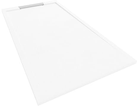 NEBADOON | Plato de Ducha de Modelo Palermo II – Plato Ducha Resina con Textura Pizarra - Antideslizante y Antibacteriano – Blanco (RAL 9003) 90x140 cm – Incluye Válvula Desagüe y Rejilla