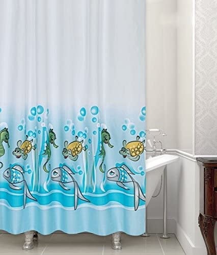 probath Textil Duschvorhang Meerestiere blau gelb grün grau Verschiedene Größen (180x200 cm)