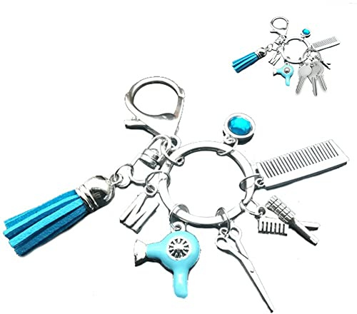 Dinntty Schlüsselanhänger aus Metall, Mini-Friseur-Schlüsselanhänger, Haartrockner, Kämme, Schere, Anhänger, Schlüsselanhänger, Tasche zum Aufhängen