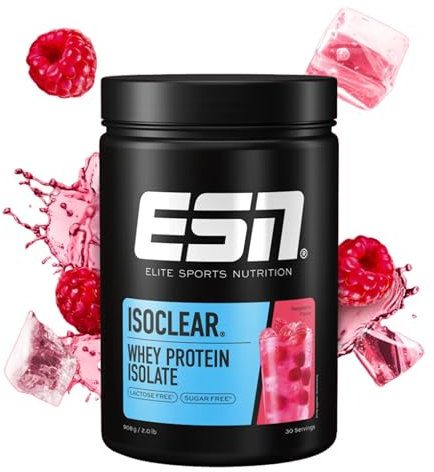 ESN ISOCLEAR Whey Isolate Protein Powder, Raspberry, 908 g, 2 lbs, 30 Servings Clear Whey - Lactose Free - Muscle Building and Recovery Powder Made in Germany, Laboratory Tested