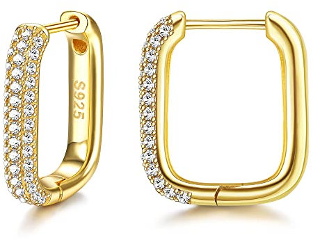 ORAZIO Creolen Ohrring für Damen Hypoallergene Silber 925 Huggie Creolen Ohrring 18 Karat Vergoldete Ovale Creolen Eckig U-förmige Huggie Ohrringe ür Damen Frauen