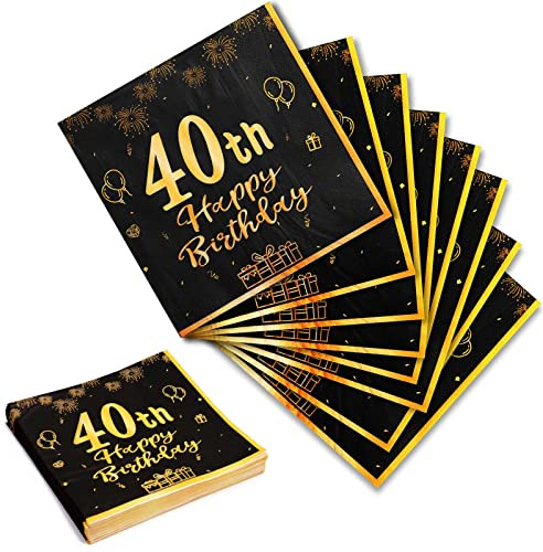 Yiran Servietten 40 Geburtstagsdeko,Mann Frau Servietten 20 Stück Schwarze Gold Happy Birthday Servietten 33cm x 33cm Papierservietten Party Supplies Tischdekoration Geburtstag Feiern Party Jubiläum