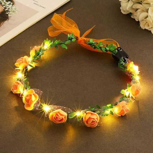 Vakkery Leuchtender Blumenkranz Haare LED Blumen Haarkranz Blinkende Festival Kopfschmuck Weihnachts Fasching Party Haarschmuck für Damen und Mädchen