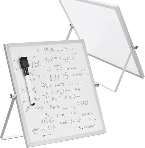 Office World Range Magnethaftende Tafel mit Eisenrahmen und Ständer - White Double Sided Tafel inkl. 1 Marker mit Radiergummi - Büro, Klassenzimmer und zu Hause - 25x25 cm