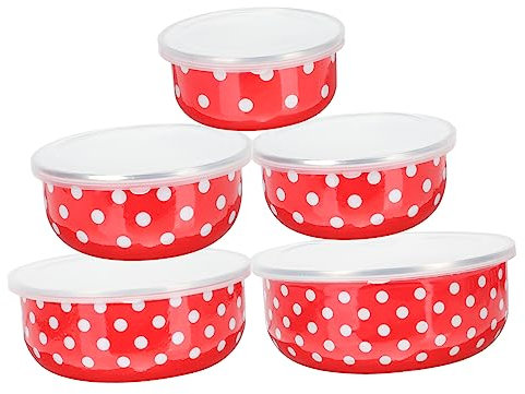 RORPOIR 5 Stück Emaillierte Schüssel Keramik-Salatschüssel Salatschüsseln Mit Deckel Bento-Lunchbox Rührschüsseln Outdoor-Camping-Geschirr Nudelschüssel Büro-Bento-Etui Lunchboxen