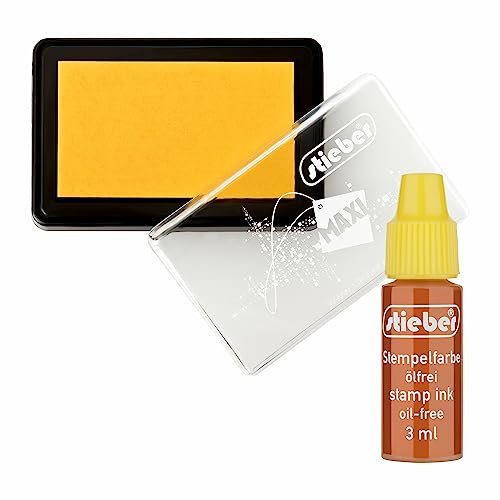stieber® Stempelkissen Maxi Tupfkissen Gehäuse ca. 92x61 mm, Fasermaß ca. 75x43 mm *Bitte Farbe/Ausführung wählen!* mit 3 ml Nachtränkfarbe (Filz gelb +Farbe)