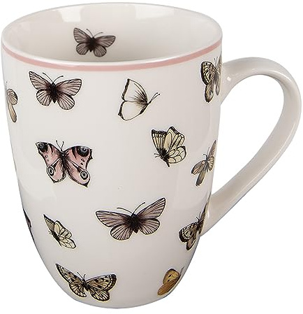 Clayre & Eef Tasse 350 ml Weiß Rosa Porzellan Schmetterlinge Teebecher