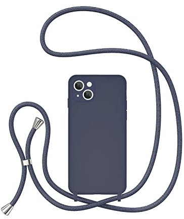 UEEBAI Crossbody Lanyard Phone case for iPhone 15 Plus 6.7 inch, Silicone Phone Cover Necklace Cord Strap Soft Shockproof Protective Case - Dark Blue