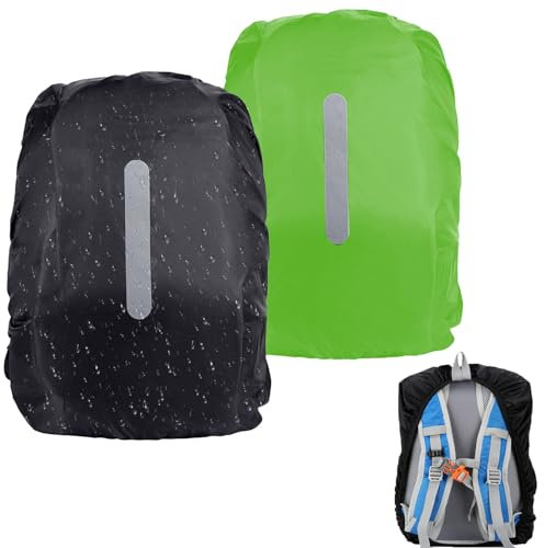 Forhome Regenschutz für Rucksack Schulranzen(30-45L),2 Stück Wasserdichter Rucksack Regenhülle mit Reflexstreifen,Regencape Wasserdichter Regenhülle Rucksack Regenschutz für Wandern,Camping