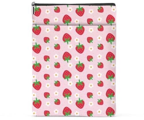 jealance Buchhülle mit Erdbeermuster, wasserdicht, mit Reißverschluss und Vordertasche, Buchhülle für Damen, Mädchen, Oma, Mutter, Buchzubehör, Buchclub, Geschenke