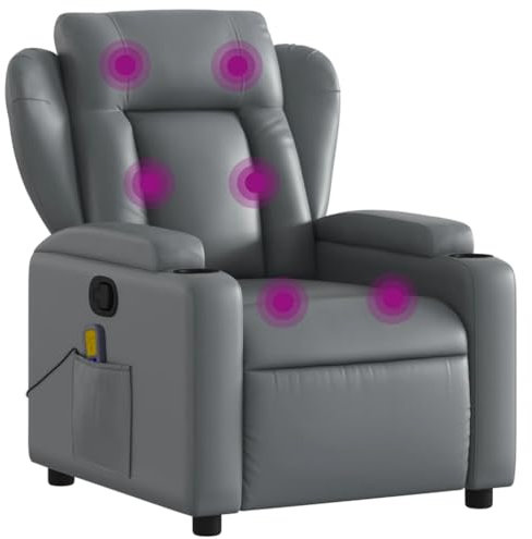 vidaXL Massagesessel, Sessel Verstellbare Rückenlehne, Fernsehsessel Relaxsessel mit Vibrationsfunktion, Liegesessel Polstersessel Ruhesessel, Grau Kunstleder