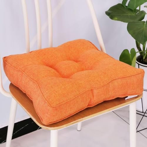 Sitzkissen Stuhlkissen 50x50x9cm für Indoor und Outdoor aus Baumwolle Dicke Polsterung Steppkissen/Bodenkissen, Stuhl Sitzpolster Passt für Haus, Garten, Büro und Autositze,Orange