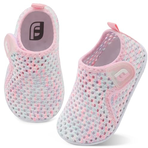 Baby Girls Boys Water Shoes Swim Toddler Barefoot Water Sports Sandals Aqua Socks Sneakers First Walking Shoes for Beach Color WhitePink 12-18 Months Infant