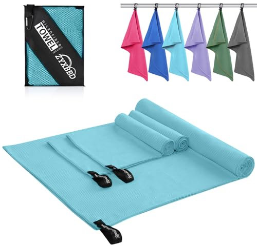 ZYXBBD Mikrofaser Handtuch 3er Set (160x80cm Groß Badetuch +2 Stück 80x40cm Klein Handtuch), Gestreiftes Strandtuch Reisehandtuch Schnelltrocknend Microfaser Handtücher für Fitness Sauna