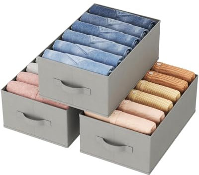 Lifewit Schrank Aufbewahrungsbox Kleidung, Jeans Ordner für Kleiderschrank mit Trennplatte, 6 Fächer, Faltbare Schrank Sortierbox 42 x 27 x 17cm für Hosen, T-Shirts, Pullover, Leggings, 3er Set