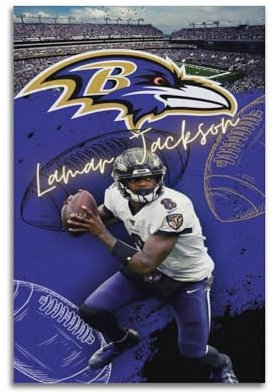 Generisch Lamar Jackson NFL American Football Quarterback Poster, Dekoration, Leinwand, Kunstdekoration, Druck, Unterschrift, Foto, Wohnzimmer, Küche, Badezimmer, Schlafzimmer