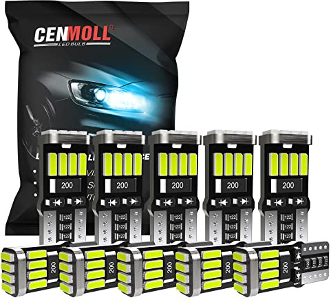 Cenmoll T10 501 W5W Ampoule LED IceBlue, Super Bright 168 194 501 W5W Ampoules LED Canbus sans erreur pour liseuses intérieures Plaque d'immatriculation Lumières dôme Lumières latérales, Lot de 10