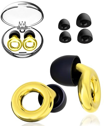 Ear Plugs for Sleep Noise Cancelling Earbuds for Sleeping, Soft and Reusable Silicone Ear Plugs for Sleeping/Concerts/Motorcycle/Festival with 4 Pair Ear Tips in Four Sizes XS, S, M, L(Gold)