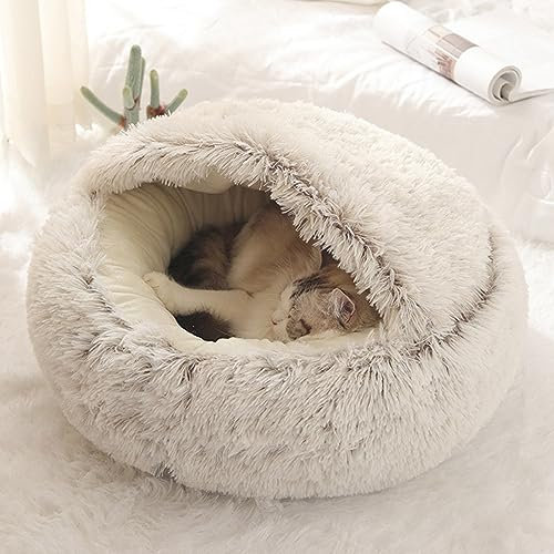 Katzenbett, Höhle, rund, weiches Plüsch, mit Kapuze, Donut, flauschiges Haustier-Schlafbett, selbstwärmendes Kuschelkissen für den Innenbereich, kleine, mittelgroße Hunde und Katzen, 50 x 50 cm