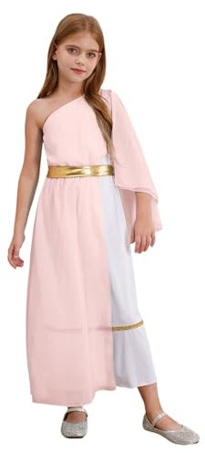 Nyeemya Abito in Stile Greco Antico per Bambina Toga Olimpica Elegante Outfits Antica Romana Ragazza Vestito Antica Romana di Augusta Rosa 15-16 Anni