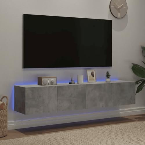 Canditree Floating TV Cabinet with LED Lights, Floating TV Stand with Storage, Floating TV Shelf Wall Mounted Entertainment Center, 160 cm (Concrete Grey)