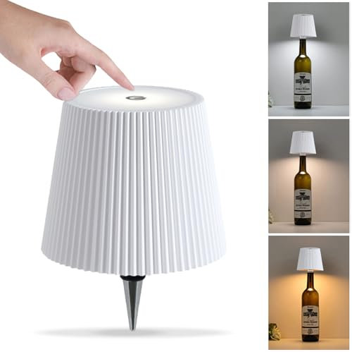 USMEI Lumelia Flaschenlampe Kabellose, Flaschenlampe Aufsatz LED Akku, Tischlampe Aufladbar, Touch Dimmbar 3 Farben, Wasserdicht Flaschen-Lampe für Schlafzimmer, Bars, Restaurants