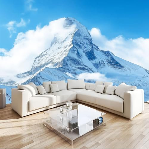 Bleu Papier Peint Panoramique 350x256 cm Paysage de montagne enneigé naturel Papier Peint intissé Image pour Maison Chambre Salon Appartement Personnalisé Décoration Photo Murale