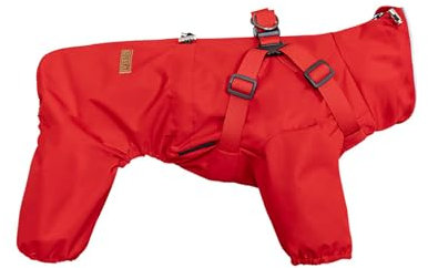 BT Bear Hundegeschirr, Regenmantel, verstellbar, 4 Beine, Hundejacke mit Geschirr, reflektierender Overall, wasserdichter Mantel für kleine und mittelgroße Hunde, Rot, Größe XXL