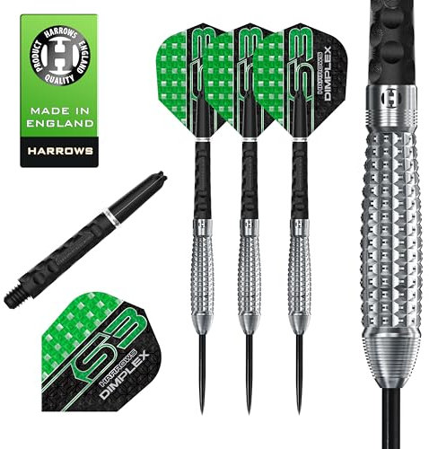 Harrows Dimplex Bomb & Tampered Darts Set I Professionelle Dartpfeile mit 90% Wolframstahlspitze, ALLE Gewichte I 10-teiliges Set mit schwarzem Dimplex & Tampered (Bomb Shape, 25g)