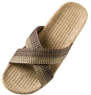 Pantofole unisex estive – Sandali piatti per coppia d'amore, boho scarpe da spiaggia bicolore estive con cinturino a croce in paglia, Z01 caffè, 44-45