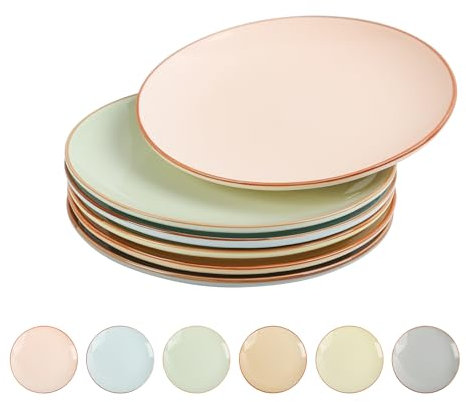 Assiettes à Dessert Assiette Plate - Lot Assiette Salade aux Teintes Bonbon - Set Assiette Ceramique 6 Personnes - Assiettes Colorées - Assiette Petit Dejeuner | Aperitif | Risotto | Tapas - 20 cm